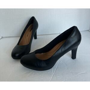 Clarks Collection Lauria Ultimate Comfort Black Leather Pump Heel Shoes Sz 9